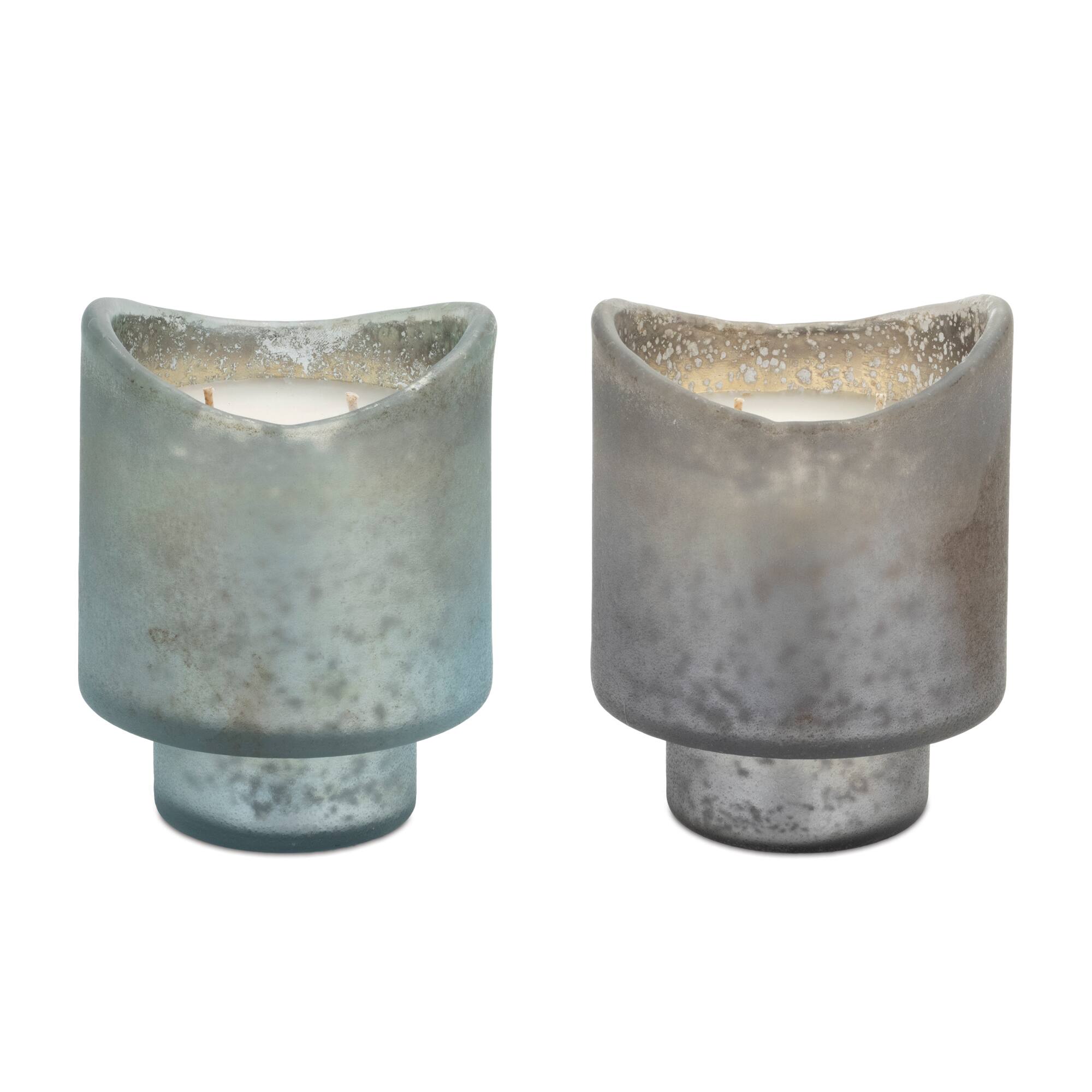 5" Slate Blue & Gray Red Currant Scented Soy Candle with Frosted Glass Holder Set